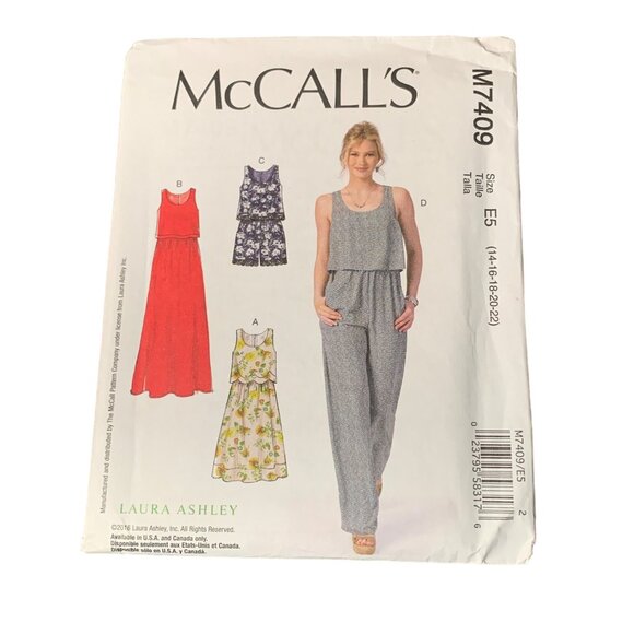 McCalls M7409 Laura Ashley Womens Dress Romper Sewing Pattern 14-22 uncut - Picture 1 of 2